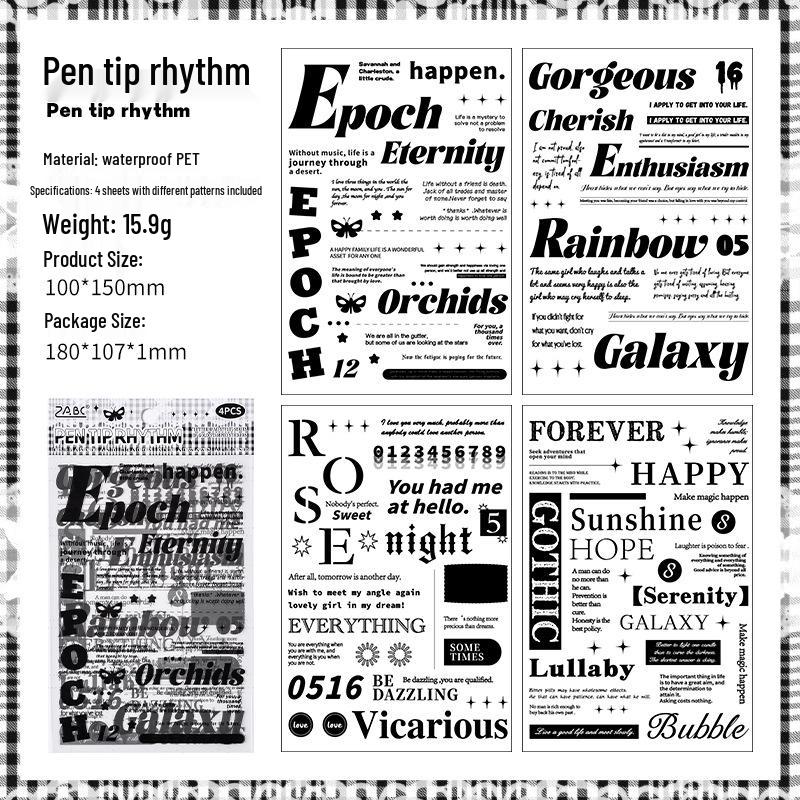 Yuezhen Creative English Imprint Die-Cut PET Journal Stickers
