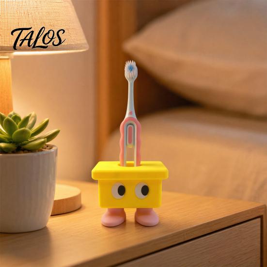 Kids Cartoon Bathroom Ornament 3D Printed Stool Toothbrush Holder, Waterproof Moisture-Proof Cute Small Feet Compact Storage Organizer for Accessories