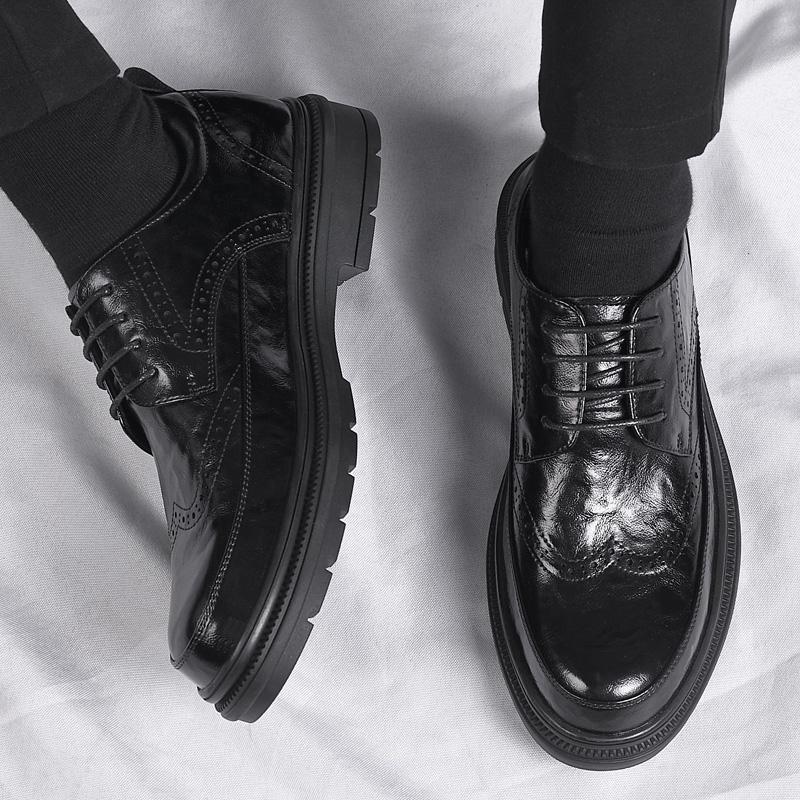 Fashion Spring Business Casual Shoes Leather Shoes Thick Soled Formal Shoes Fashion Brogue Shoes Elegant Leisure Walk Oxford Male Shoes