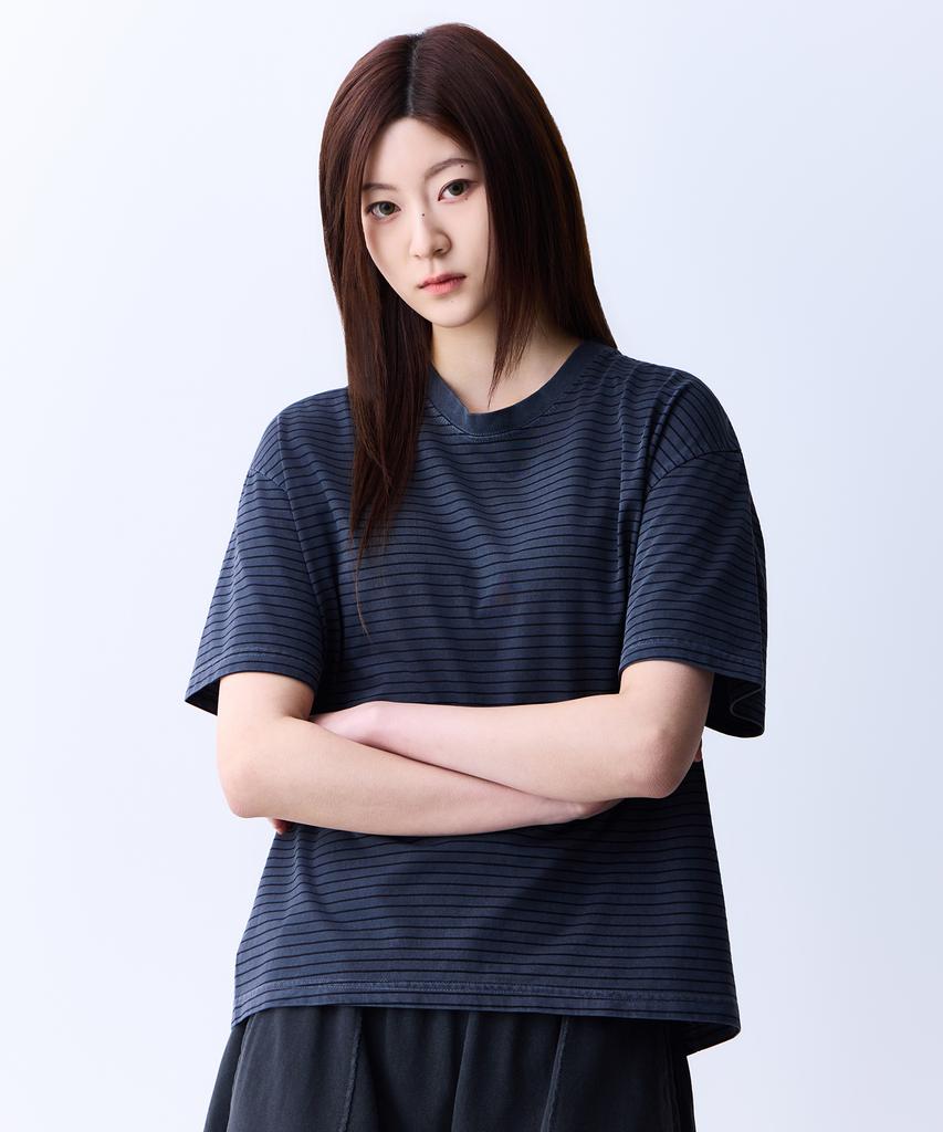 ADERNM Summer Daily Striped Crop T-Shirt Deep Navy