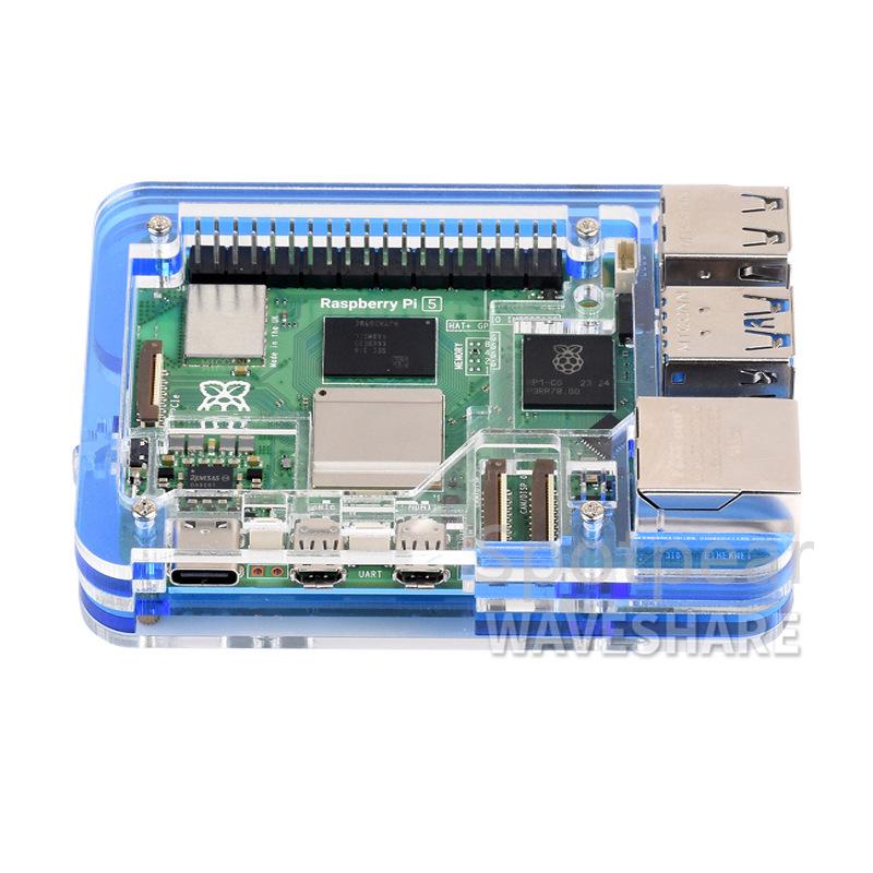 Raspberry Pi 5 Transparent Blaues Acrylgehäuse mit Offizieller Kühlkörperunterstützung