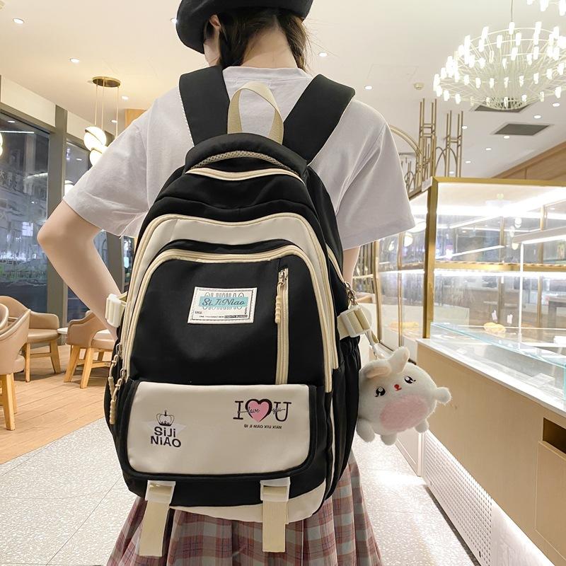Schoolbag Women's 1011 New Simple Niche Versatile Model Contrasting Color Student Schoolbag Multi-compartment Large-capacity Backpack Wholesale