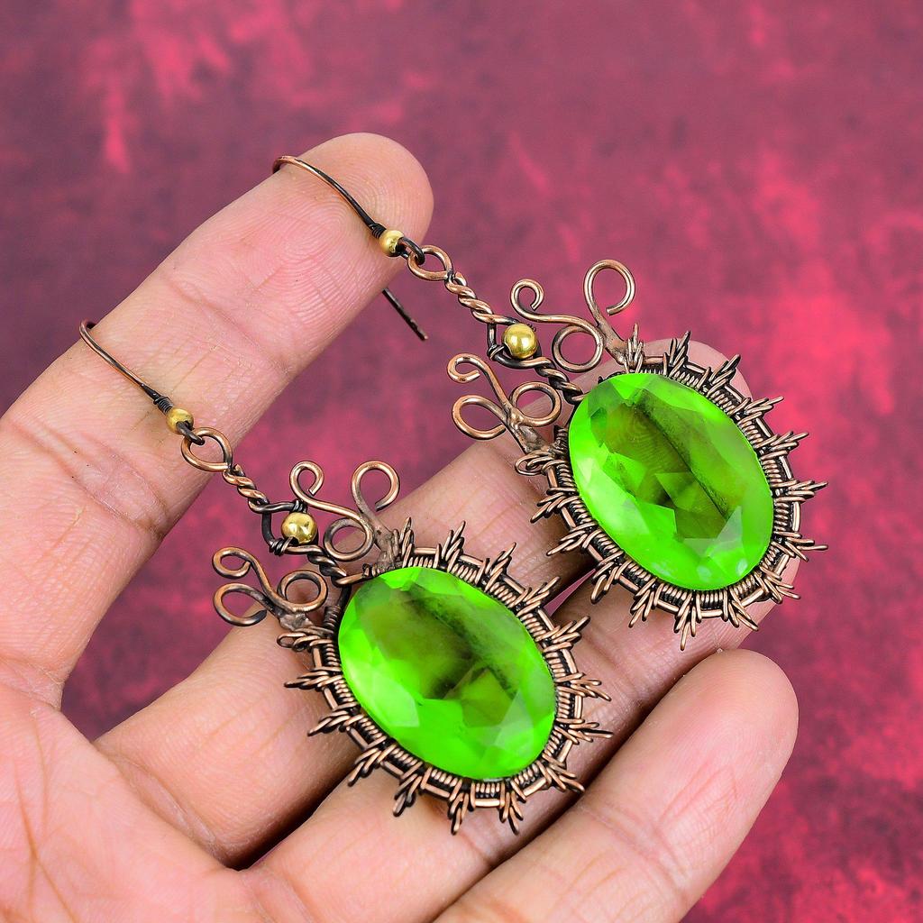 Faceted peridot earrings copper wire wrapped gemstone jewelry handmade earring copper jewelry dangle earring gifts for her wire wrap jewelry