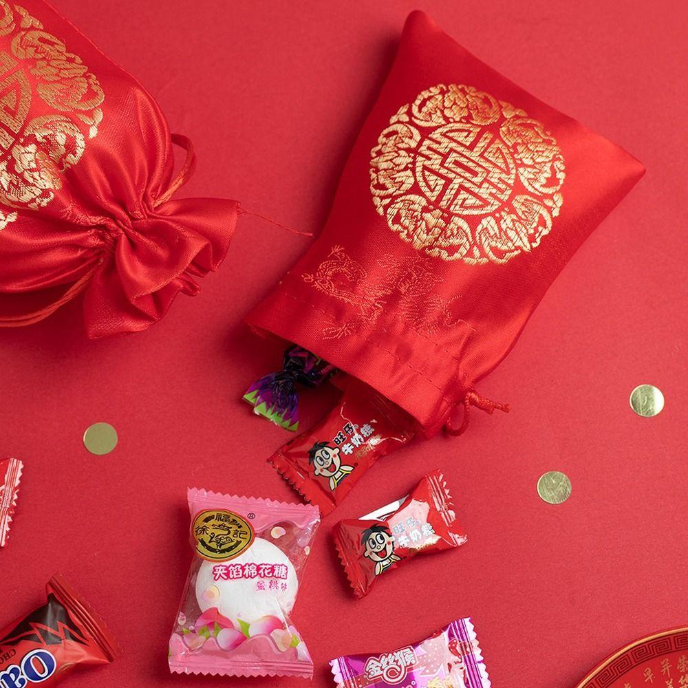 1Pcs Jewelry Drawstring Pouch Silk Fu Bag Brocade Gift Packaging Chinese Lucky Bags New Year Wedding Party Happy New Year