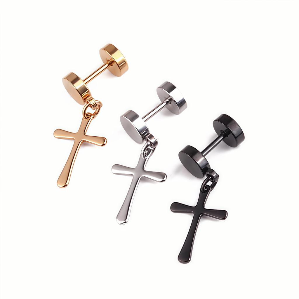 1Pair Small Cross Black Stainless Steel Stud Earring Piercing for Women Male Minimalist Jewelry Y2k Decorations Trend Vintage