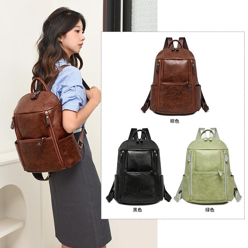 Schoolbag Backpack New Soft Leather Texture Women's Large Capacity Simple Bag Commuter Travel Casual Versatile Backpack