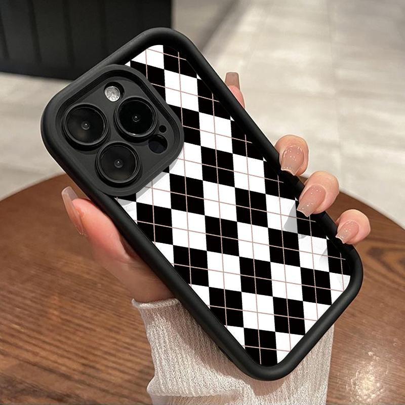 Checkered Silicone Soft Case for iPhone 12/13/14/15 Pro Max - Anti-Fall Protection