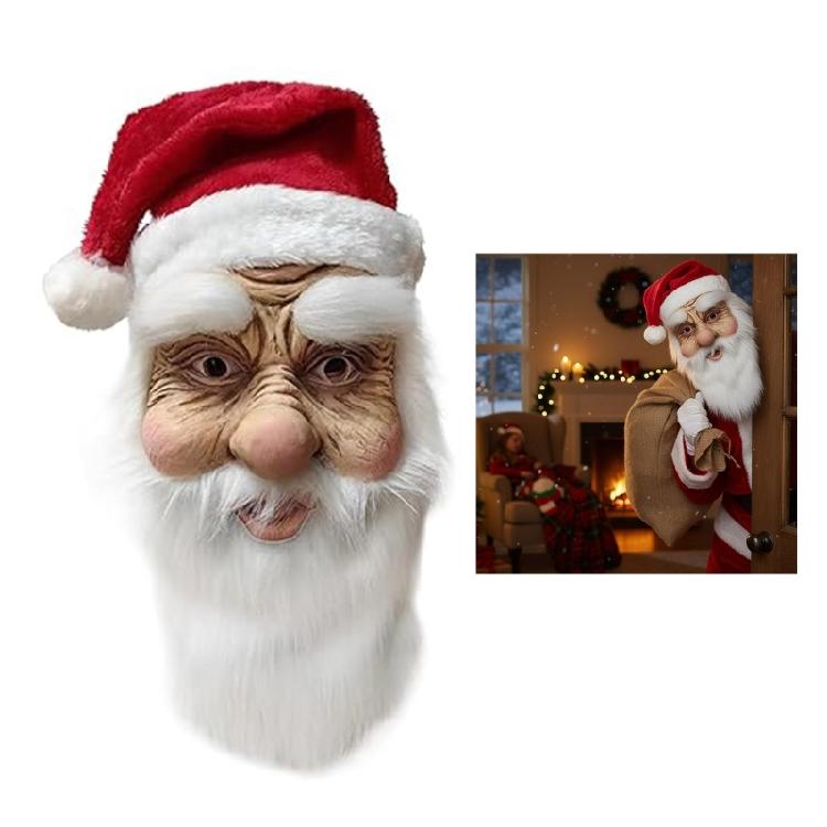 Santa Latex Face Mask Skin Friendly Comfortable For Holiday Performances Photo Booths And Seasonal Costume Accessories