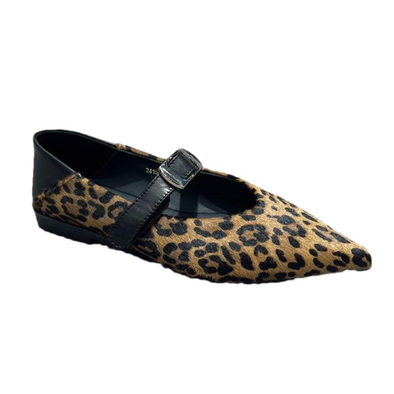 Fashion Pointed Women Leopard Shoes Suede Flats Shallow Mary Jane Shoes Fad Woman 2024 Trend Winter Dress Shoes Cozy New Muejr Zapatos