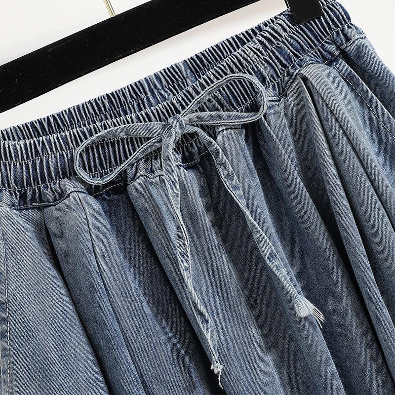 DIMANAF 2026 Summer New Plus Size Women Loose Wide Leg Long Panst Denim Skirt Casual Elastic Waist Long Pants