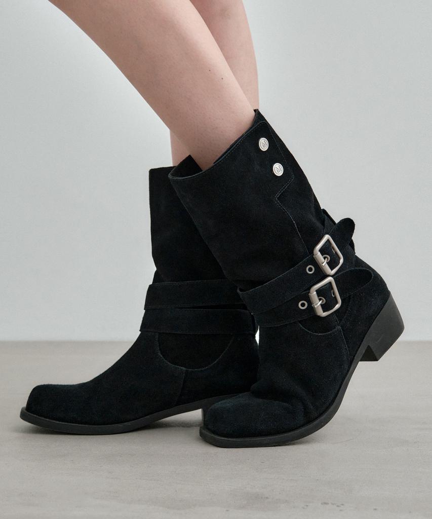 Mongdol 2-Way Cow Leather Suede Buckle Mid-Calf Boots Mdac043_2 Colors
