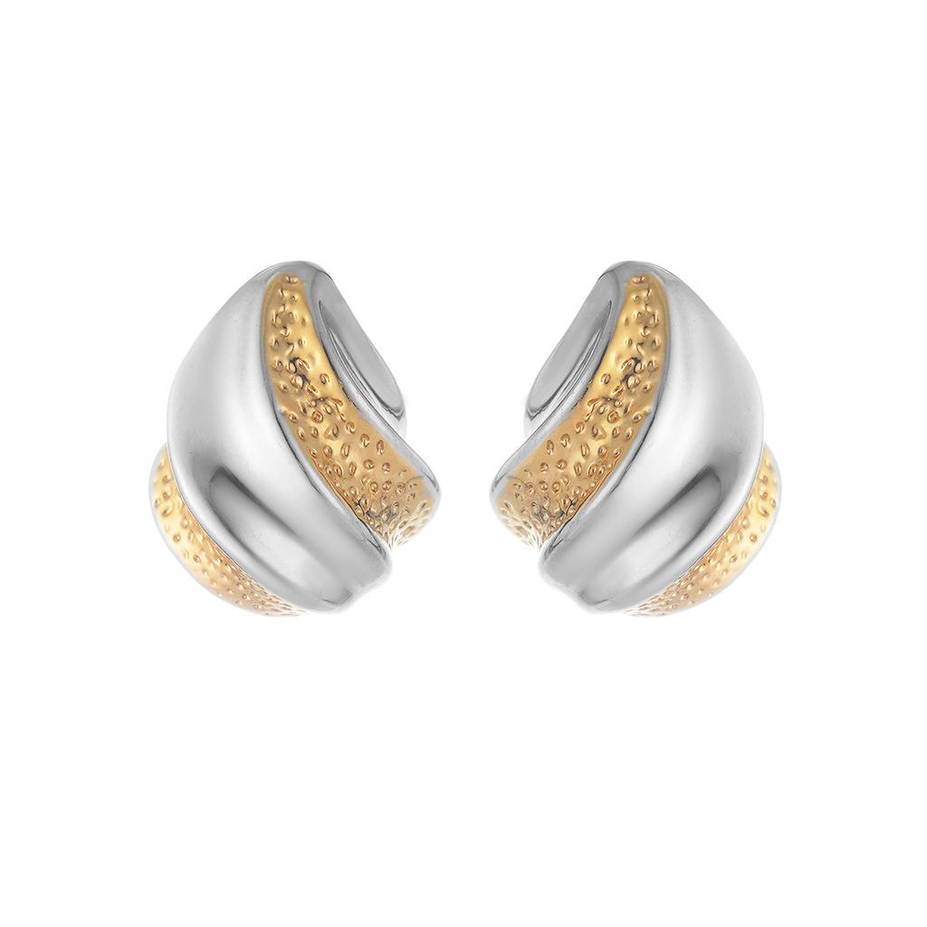 Metal wind geometric irregular pleats layered gold and silver contrasting earrings fashionable versatile design earrings