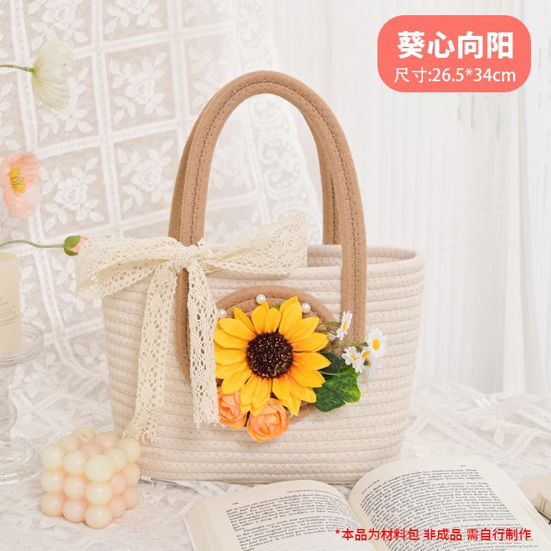 Straw bag simulation flower DIY material bag handmade handbag warm-up event team building salon Mother's Day gift