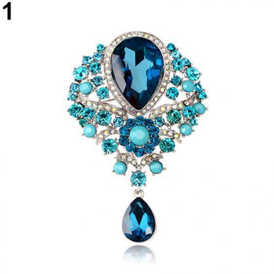 Women's Fashion Luxury Tear Drop Pendant Wedding Brooch Pin