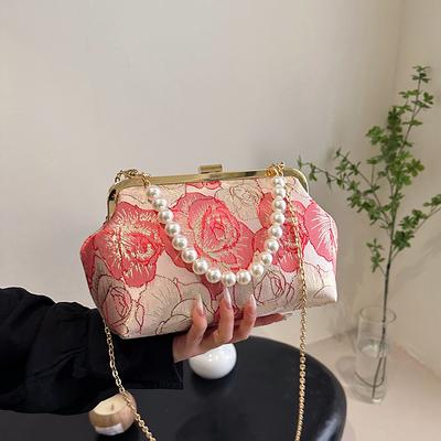 Fashion Pearl Chain Women's Handbag Ladies Chinese Style Banquet Bag Women Embroidered Flowers Design Shoulder Bags Brand Wallet