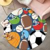 Ball Design Round Carpet Sports Equipment Pattern Floor Mat Football Baseball Basketball Print Rug for Playroom Game Boys' Room