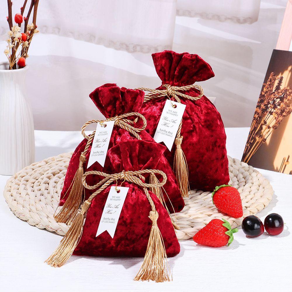 Velvet Candy Bag Gift Bags Velvet Cloth Drawstring Bags 3 Sizes Tassel Bag Wedding Party Candy Pouches