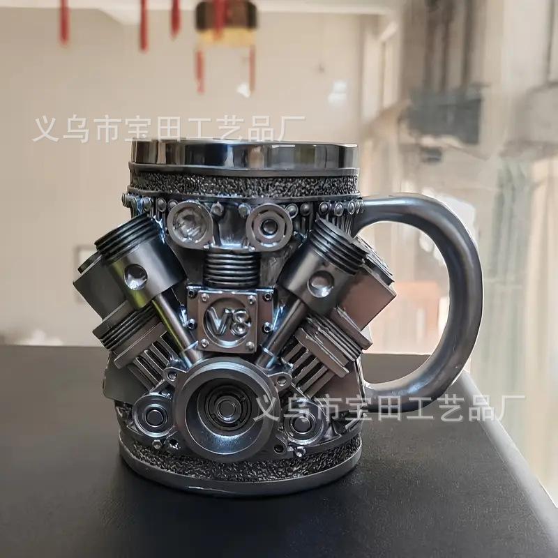 Resin V8 engine cup ornament simple personality mechanical engine mug punk stainless steel cup