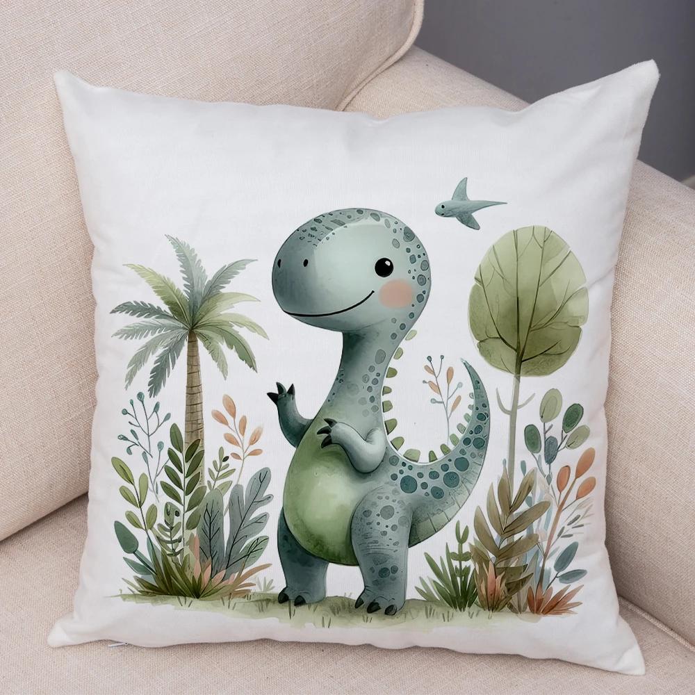Cute Jurassic Dinosaur Child Cushion Cover Decor Cartoon Animal Print Pillow Case Soft Plush Throw Pillowcase for Sofa Home Car