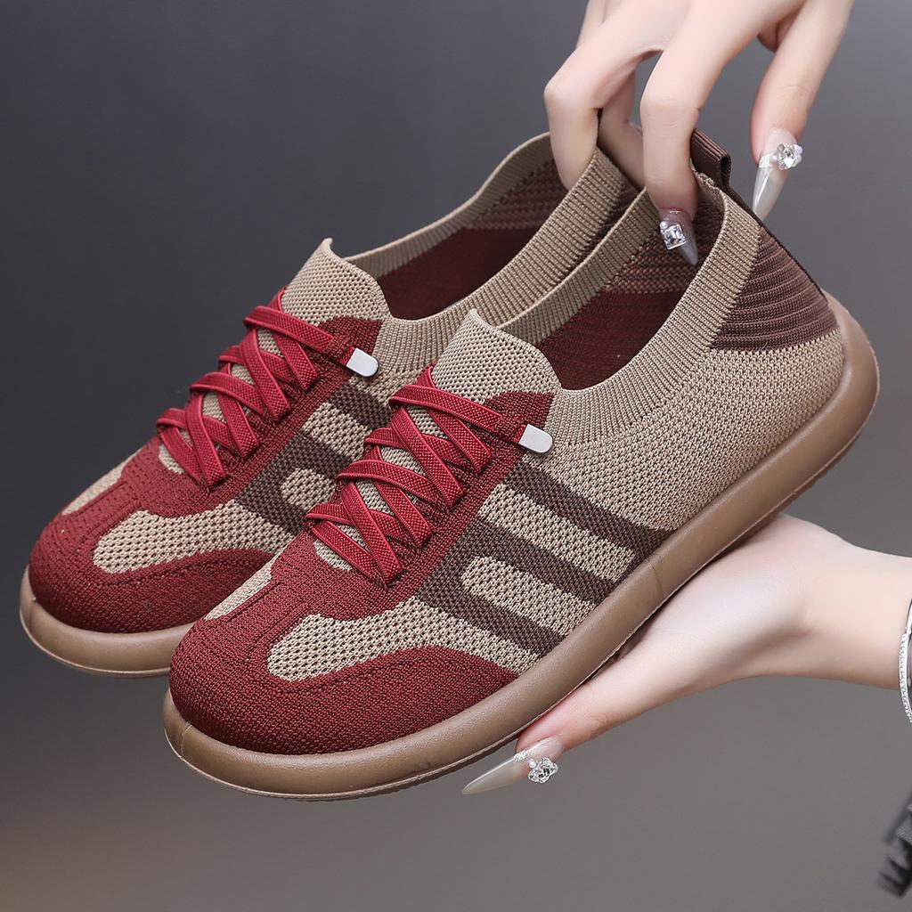 Women Flats 2026 Spring New Autumn Mesh Breathable Comfortable Soft Sole Casual Shoes Fashion Cross Tied Vintage Fly Weave Shoes