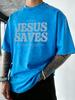 Good News Jesus Saves Letter Print Mens Washed TShirt Summer Cotton Short Sleeve Sport Comfortable T Shirt Gym Loose Top