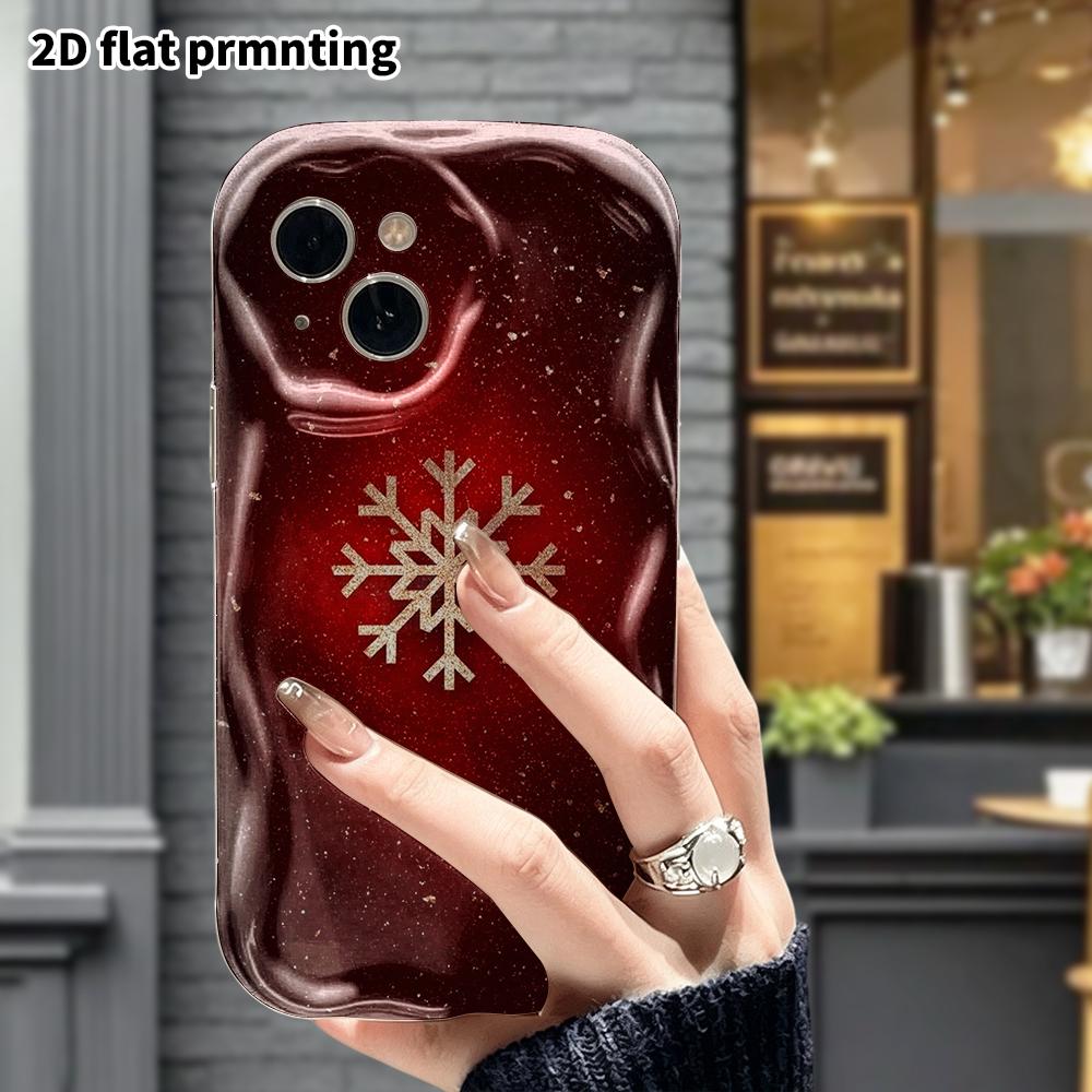 Phone Case: 2D Flat Design, Fits iPhone 12, 13, 14, 15, 16, 17, 18 Pro, Phone Decoration, Gold Glitter Snowflakes, Perfect for Halloween and Christmas