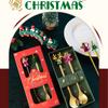 HANYANG Christmas Spoon Set Christmas Gift Cutlery Two Sets of Dessert Spoons and Forks Santa Elk Doll Spoon