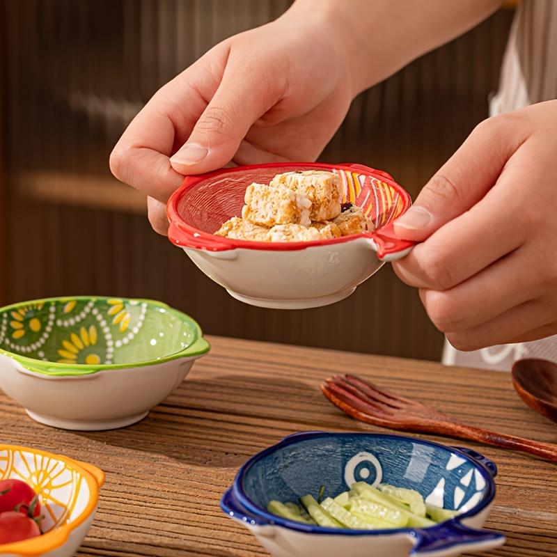 6 Stück Japanische Retro Keramik Fischförmige Teller; Gewürzteller/Dipteller/Nussteller/Saucen-Teller/Dessertteller/Frucht-Teller