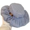 Japanese Style Button Plaid Fisherman Hat Women Wide Brim Face Slimming Sun Protection Hat Breathable Bucket Hat Outdoor Travel