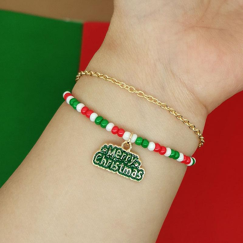 Double-Layer Christmas Bracelet with Snowflake and Tree Beads