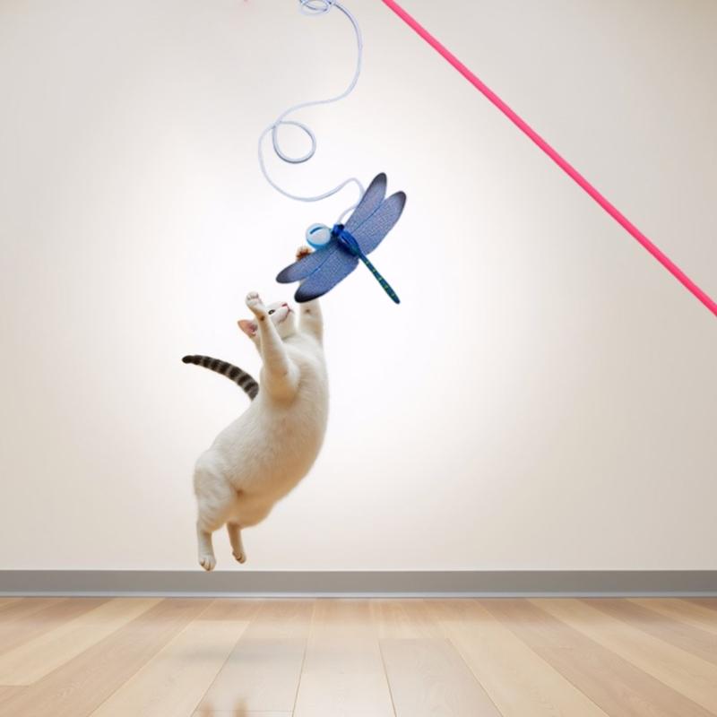 Interactive Cats Teaser Wand Toy With Bells Realistic Dragonflies Design For Kitten Playtimes And Exercise Stick Gift