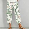 Women Plus Size Floral Printed Loose Cross Hem Cropped Pants
