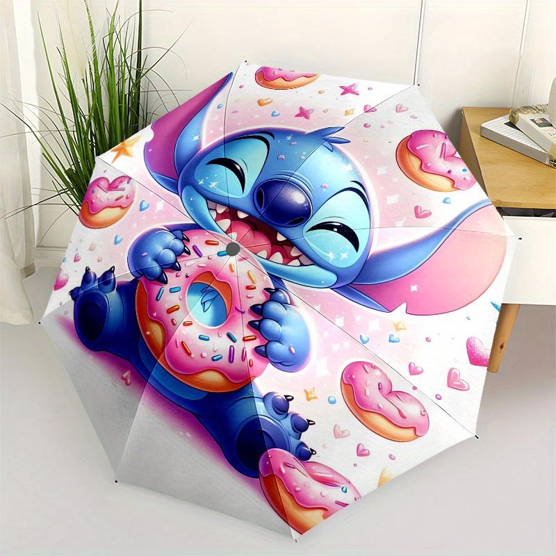 

Stitch,Donuts Fully automatic themed umbrella 8 ribs durable iron frame, tri fold compact design, perfect as a gift, travel umbrella, unis