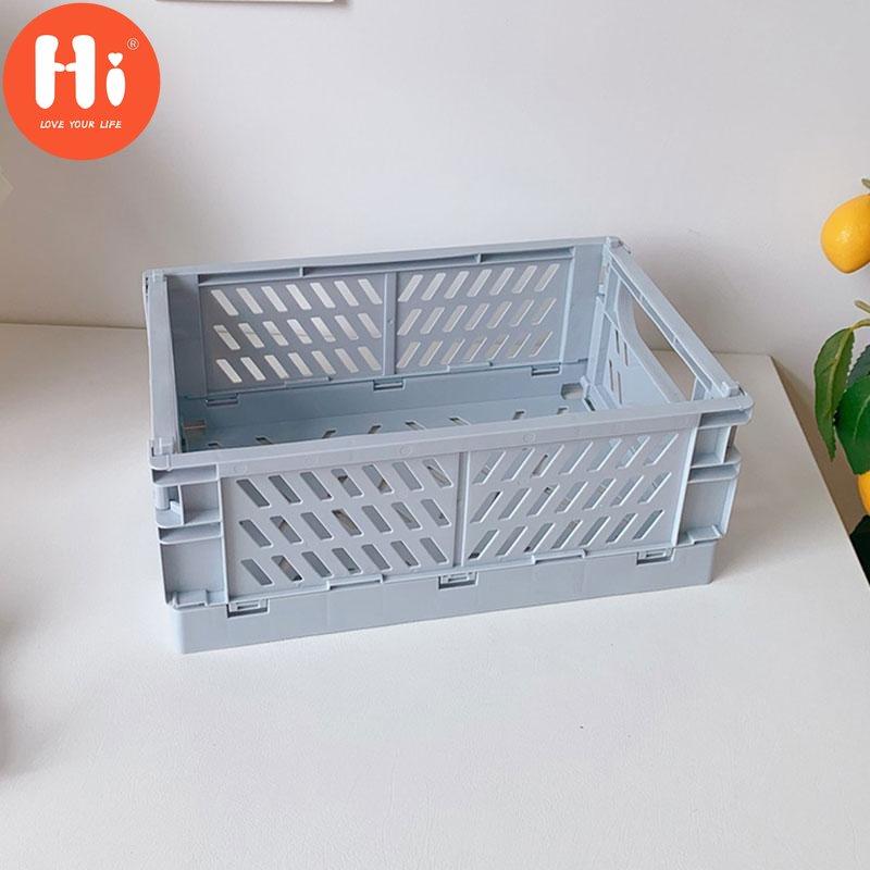 Hi 1PC Stationery Organizer Desk Plastic Mini Folding Storage Box Collapsible Organizing BasketHi