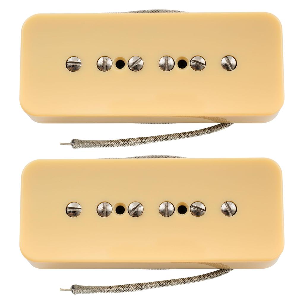 Musiclily Pro Alnico 5 P90 Soap Bar Pickup Single Coil Neck Bridge PU Set for Electric Guitar Cream P90-BLA