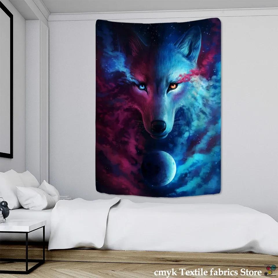 Embroidery Wolf Lion Tapestry Wall Hanging Colorful Simple Bohemian Psychedelic Art Background Cloth Home Decor