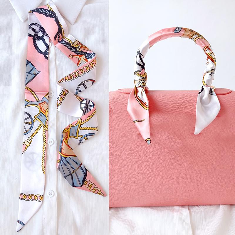 4cm* 95cm Woman Thin Imitation Silk Scarf Long Hair Strip Headband Neckerchief Fashion Bag Handle Ribbon Scarf Female Tie