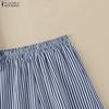 ZANZEA Women Short Sleeve Blouse and Shorts Summer Stripe Print Two Piece Suit Sets