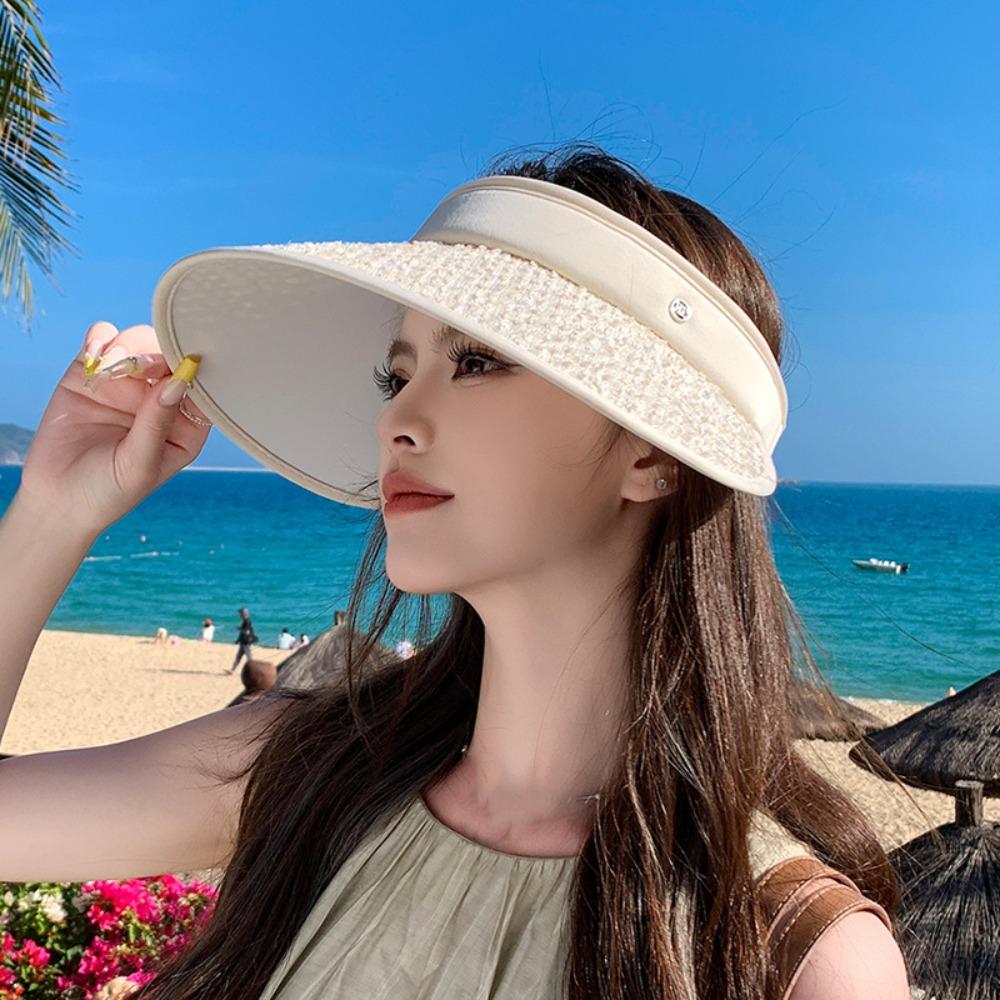 Summer Empty Top Cap Shiny Visor Cap Simple Sequin Sun Hat  Beach