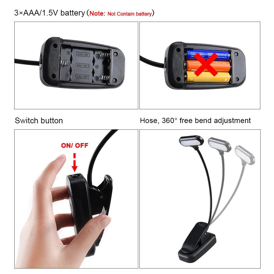 Clip LED Book Light 5 LEDs AAA Battery Powered Portable Flexible Reading Lamp Eye Protection Student Study Learning Office