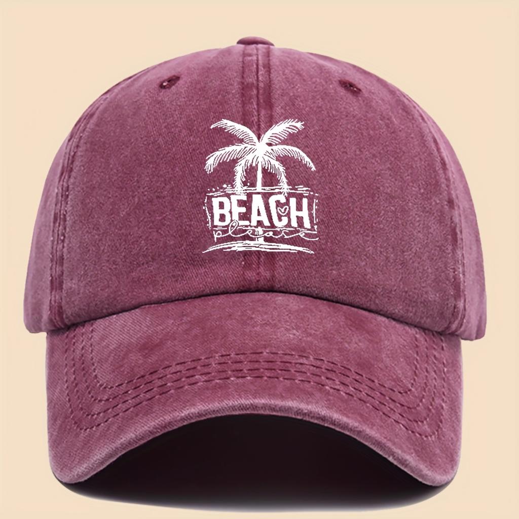 1pc Cool  Breezy Unisex Washed Baseball Cap  Featuring Tropical Palm Trees And Beach Prints Appropriate for Any Season