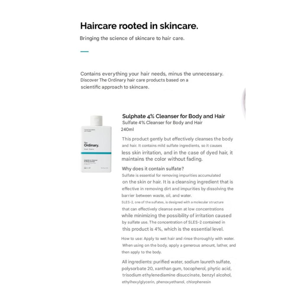The Ordinary Sulphate 4% Cleanser for Body and Hair 240ml (3 Options)