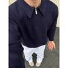 Men's Dark Blue Half-Zip Knit Sweater - Winter, Clean Fit, Versatile Casual Top