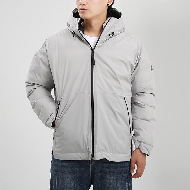 adidas Warm Hooded Casual Sports Cotton Jacket Winter Men Jacket Gray FT2416