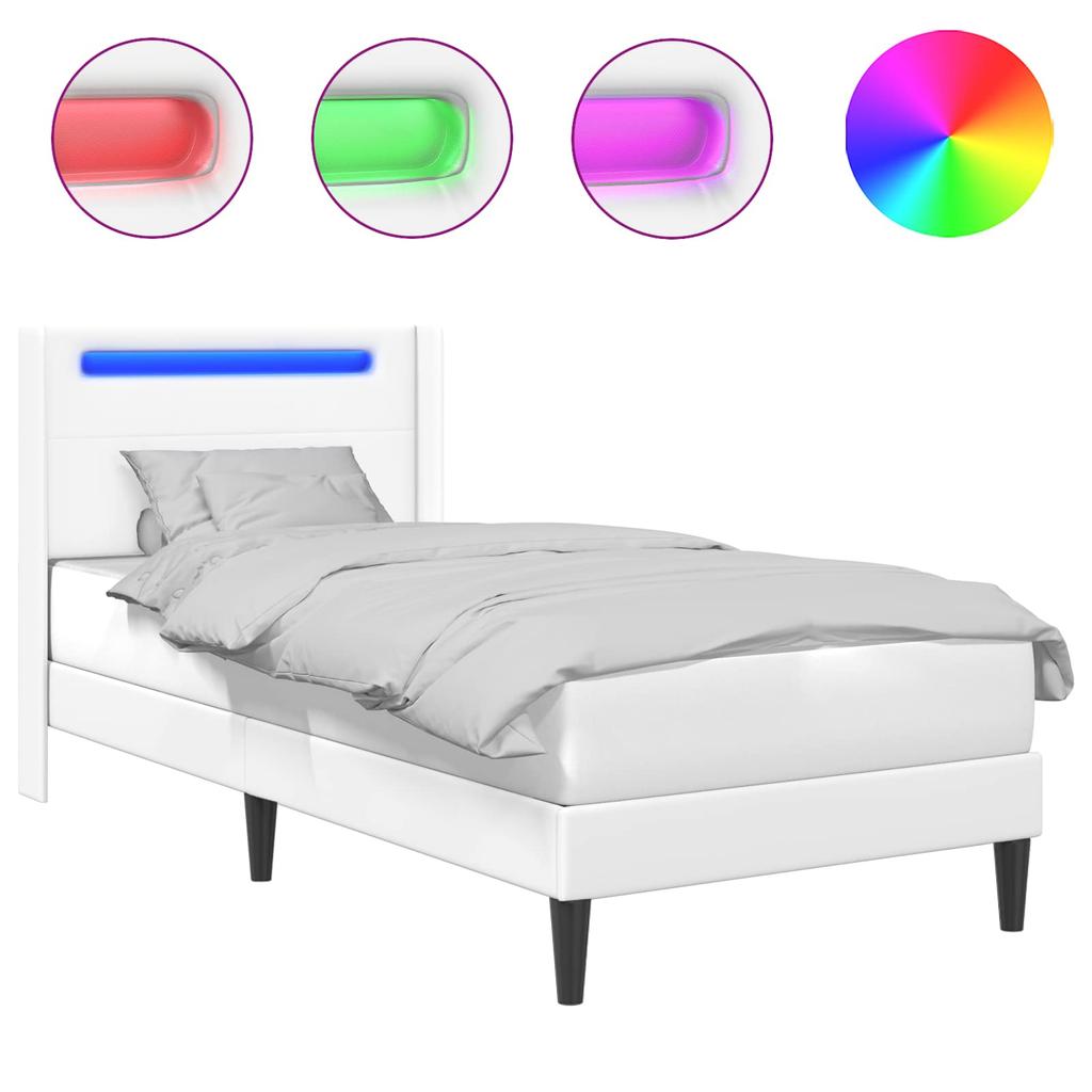 Bed Frame with LED Light Strips White 80 X 200 Cm Faux Leather