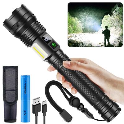 COB Work IPX67 10 Dimming Battery Level Ideal for Power and Disaster Preparedness Powerful, Ultra-Bright 10,000mAh Military-Grade Flashlight, Type-C