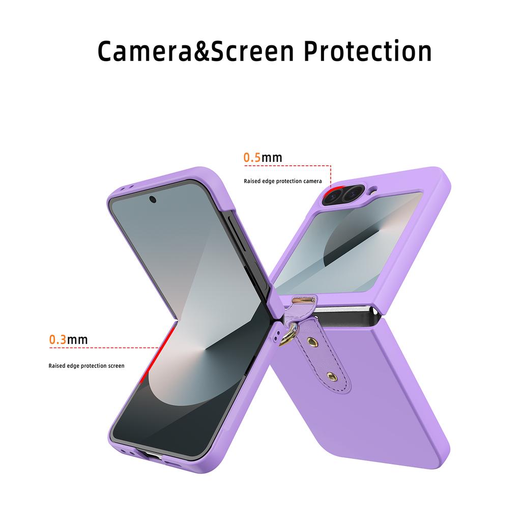 For Samsung Galaxy Z Flip7 FE 5G/Z Flip6 5G Case Skin-Touch Ring Holder Kickstand PC Phone Cover with Rear Screen Film
