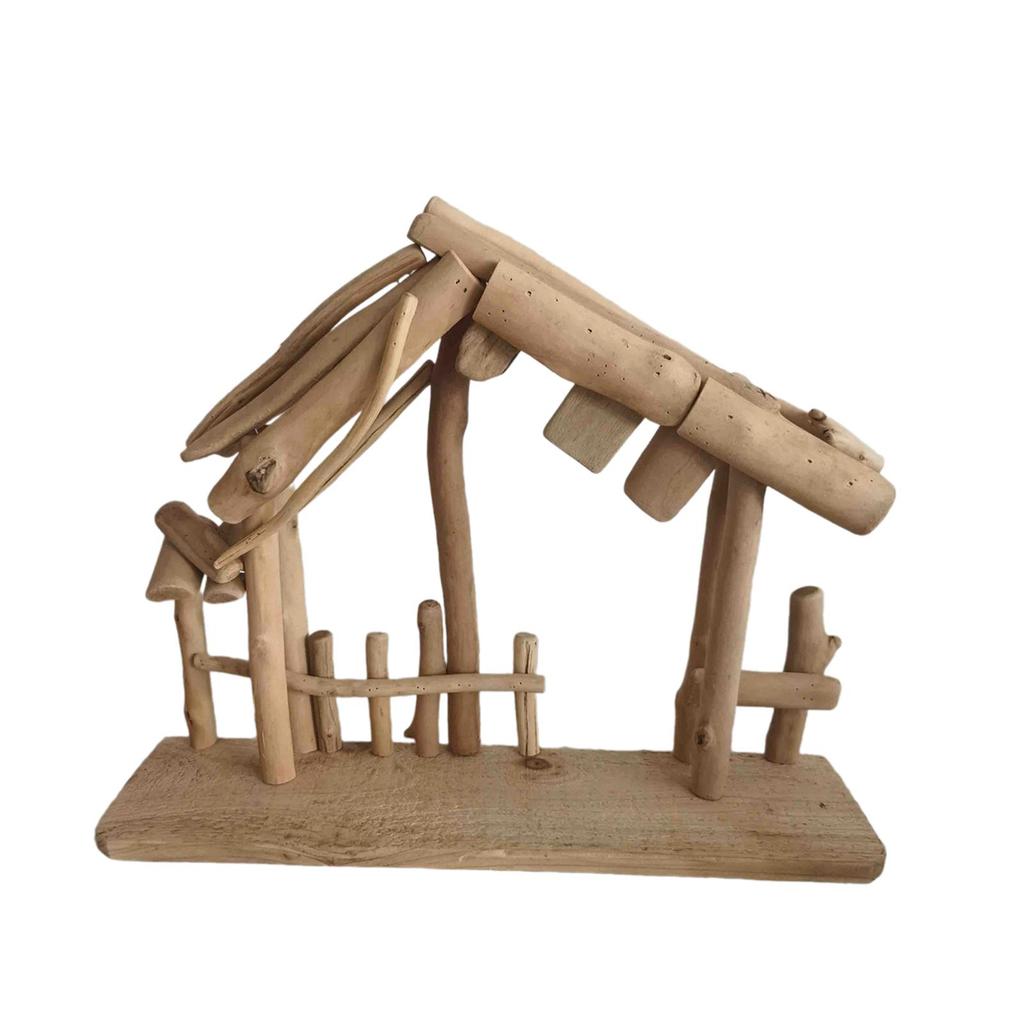 Christmas Decorations Manger Nativity Stable Easy to Store Miniature Lifelike Wooden Tabletop