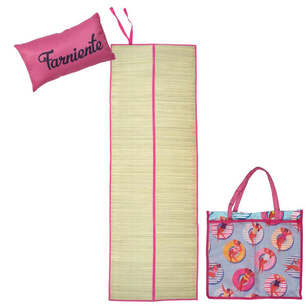 Les Trésors De Lily [A2877] - Geantă covoraș de plajă și pernă roz „Farniente” - 176x60 cm