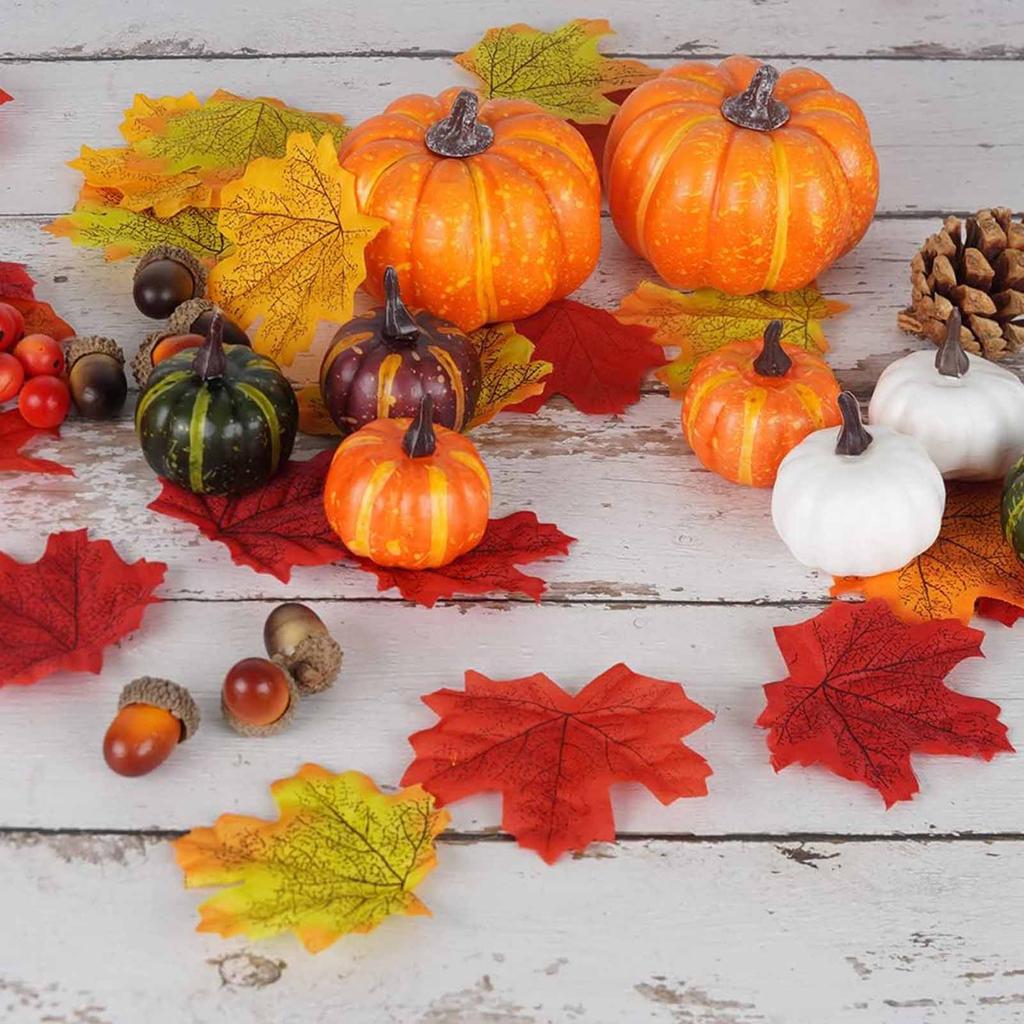 162PCS Artificial Harvest Decoration Set Realistic Maple Leaf Acorn Pumpkin Home Table Decoration Fo